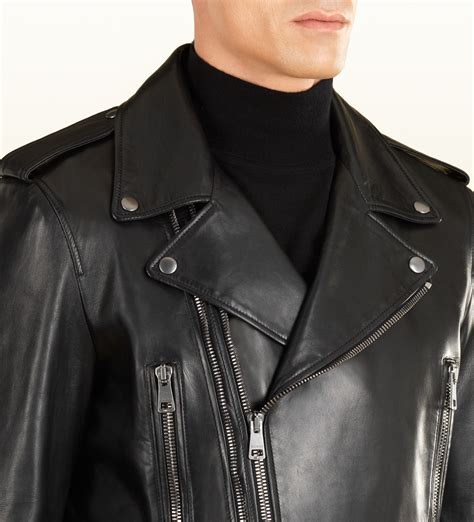 gucci studded biker jacket|Gucci web black leather jacket.